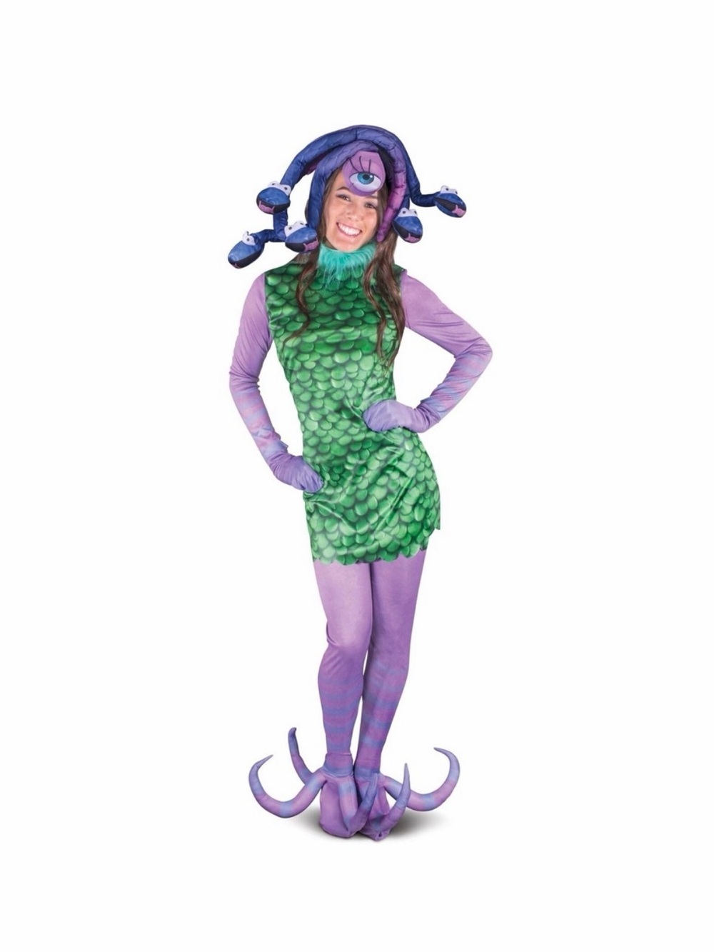 Disney Monsters Inc Celia Mae Costume Women Green Scale Dress Purple Tentacles